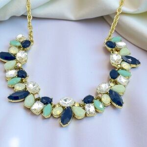 J. Crew Signed Stunning Crystal Blues & Gold Statement Necklace